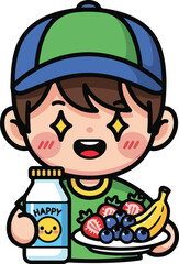 boy with a plate of fruit