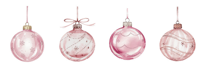 Soft Pink Watercolour Christmas Bauble Illustrations for Festive Decoration