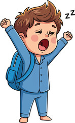 little boy with a sleepy, tired,