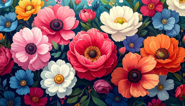 Spring flowers. 8 March, womens day, mother's day holiday card. Bright colorful botan