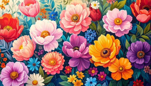 Spring flowers. 8 March, womens day, mother's day holiday card. Bright colorful botan - Powered by Adobe