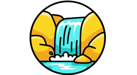 Cartoon Waterfall Scene with Yellow Rocks