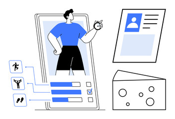 Fitness tracking. Fitness data monitoring through app, user profile integration, and activity tracking for health optimization. Fitness for health apps, profile management, exercise, wearable tech