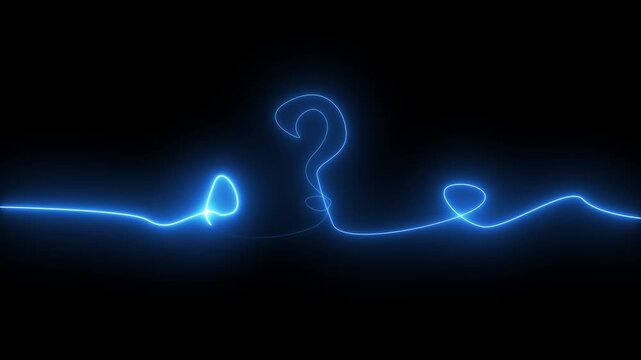 Bright Blue Neon Question Mark with Swirling Lines on Dark Background query unknown