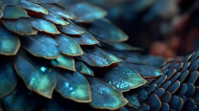 Detailed close up of intricate blue green scales texture