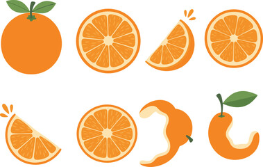 Cartoon orange fruit, sliced orange vector, juicy citrus clipart, peeled orange illustration, fresh fruit design, vitamin C source, healthy snack, food element
