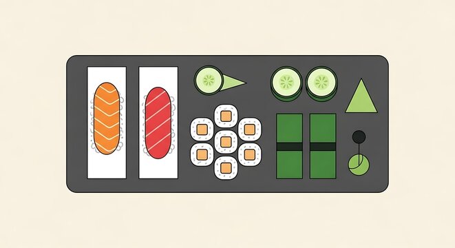 Sushi Platter Illustration - A Colorful and Delicious Japanese Cuisine Presentation.