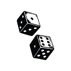Black and white vintage retro style illustration of classic dice, vector grunge texture