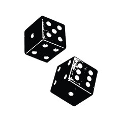 Black and white vintage retro style illustration of classic dice, vector grunge texture