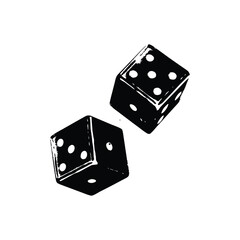 Black and white vintage retro style illustration of classic dice, vector grunge texture