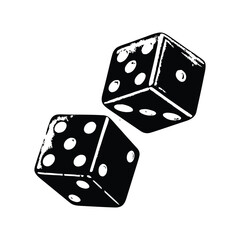 Black and white vintage retro style illustration of classic dice, vector grunge texture
