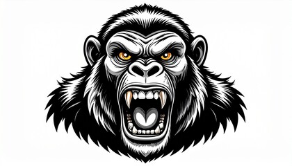 Fototapeta premium _Angry Roaring Gorilla Black and White Illustration 