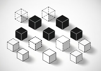 Obraz premium 3d cubes in black and white, some solid and some wireframe, arranged in a grid pattern