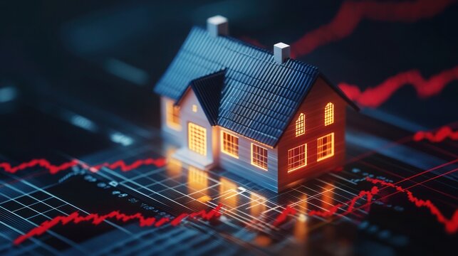 Growth finance business home property digital asset on financial money chart 3d background