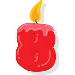 Red Number Eight Birthday Candle with Pink Icing and Yellow Flame Isolated on White Background
