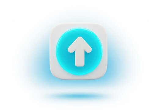 3d icon of an upward arrow inside a glowing blue circle, isolated on white background
