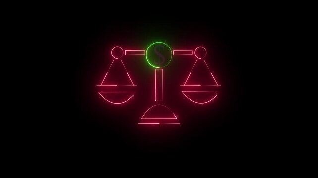 Glowing Neon Dollar & Scales of Justice Icon &ndash; Court of Law Symbol Animation