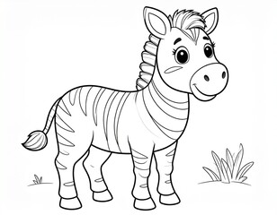 Obraz premium Adorable Cartoon Zebra Illustration - Black and White Striped Wild Animal - Cute Safa