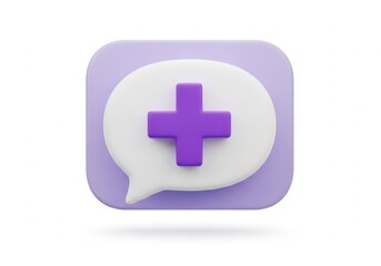 Fototapeta premium Purple plus sign inside a speech bubble icon, isolated on white background