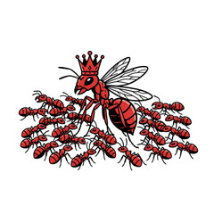 Queen ant with her soldiers. Isolated on a white background.