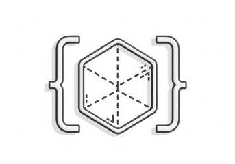 Abstract geometric hexagon shape with dashed lines inside and brackets on white background