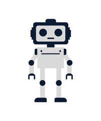 Fototapeta premium AI robot character illustration featuring modern technology, metallic details, digital elements, and cartoon styling, ideal for tech branding, apps, gaming, marketing, and innovation.