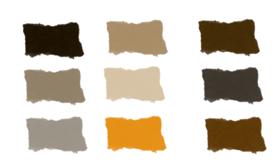 Nine torn paper swatches arranged in a three by three grid against a plain black background simple design