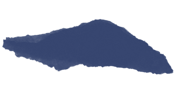A jagged piece of dark blue material against a stark black background with rough uneven edges visible