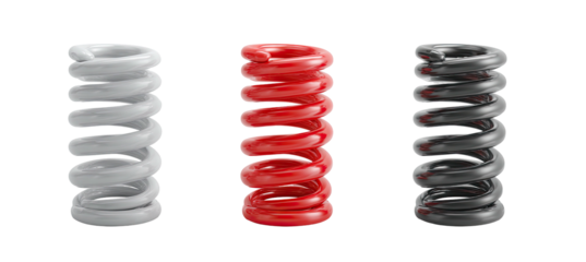 Three colorful metal springs isolated against a black background
