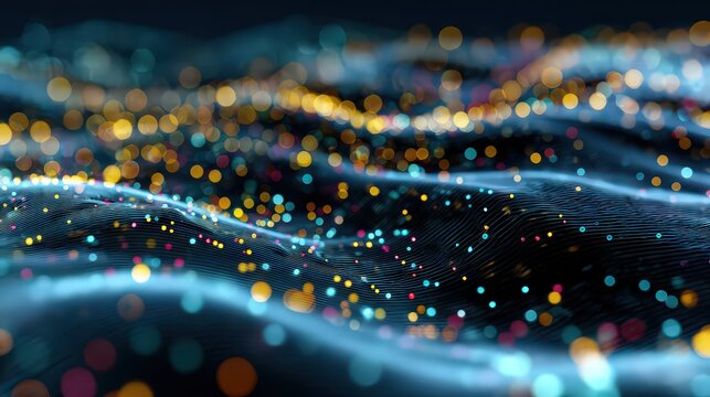 Abstract Digital Visualization of Data Flow with Glowing Particles and Waves