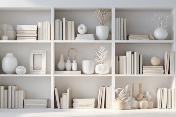 White Bookshelf with Decorative Items in a Bright Room with Daylight