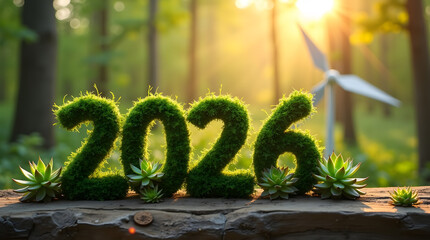2026 Moss Numbers on Log: Green Future, Succulents, and Wind Energy