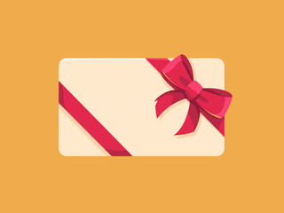 A beautifully designed gift card adorned with a vibrant bow, placed against a warm yellow background, perfect for celebrations and special occasions.