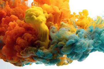 Abstract Color Explosion with Orange Yellow and Teal Hues on White Background
