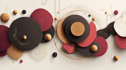 Abstract Composition Of Geometric Shapes With Dot Elements in Warm Tones on Cream Background