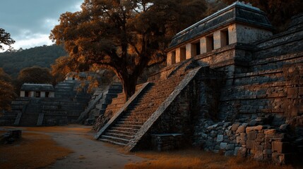Naklejka premium Cinematic Teal Orange Scene with Dramatic Ancient Cataclysm Concept