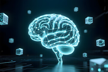 Glowing Digital Human Brain in Neon Colors on a Dark Background