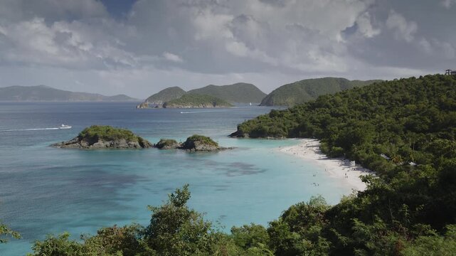 Dramatic clouds above an overlook of Trunk Bay, St. John&rsquo;s, USVI in the mid afternoon