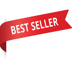 Red Ribbon Banner with Best Seller Text on Transparent Background for Sales and Marketing Promotions