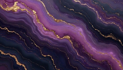 Abstract marble texture background with golden veins. Purple stone pattern looks elegant, luxury. Backdrop ideal for modern design projects, presentations, invitations, posters. Graphic element