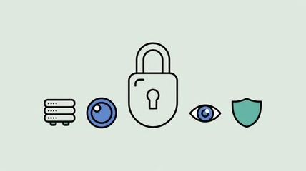 Technology of degital privacy for startup. Digital security icons representing protection and privacy concepts.