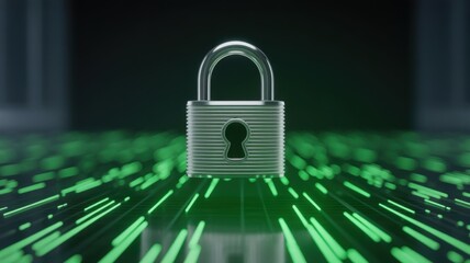 Technology of degital privacy for startup. Digital padlock with glowing lines representing security and data protection.