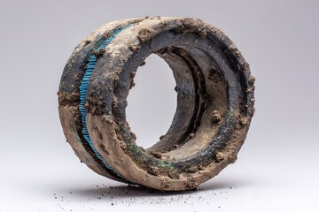 Close Up Of A Distressed Tire Section On White Background