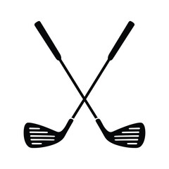 Two crossed golf clubs. stick in a white background