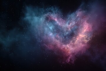 Cosmic Nebula Formation in Heart Shape with Starry Background