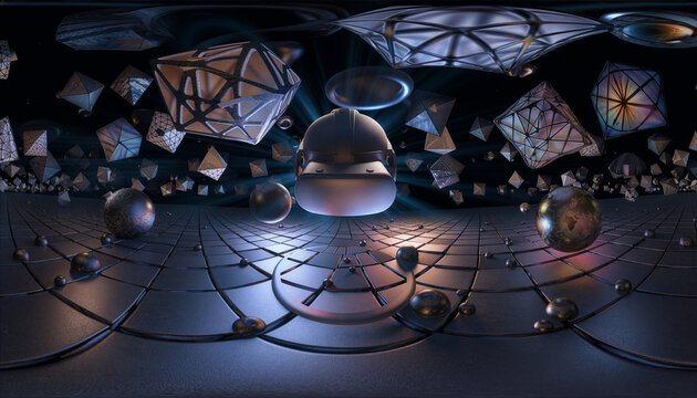 360 VR Headset in Abstract Geometric Sci-Fi World 00s