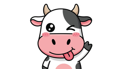 Obraz premium Cute and Playful Cartoon Cow Character Winking and Sticking Tongue Out (Tounge-out)