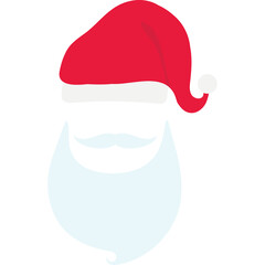 Red Santa Claus Hat White Fuzzy Trim and Pompom with Light Blue Beard and Moustache on Transparent Background Vector Graphic