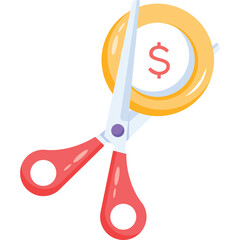 Red Scissors Cutting A Gold Coin With A Dollar Sign In The Center On A Transparent Background Symbolizing Cost Reduction Or Financial Savings
