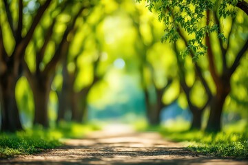 Lush Green Avenue Pathway Sunlight Through Trees Scenic Landscape View